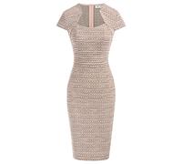 GRACE KARIN Damen 50er Jahre Vintage Bleistiftkleid Flügelärmel Wackelkleid CL7597, Tweed-pink, X-Groß
