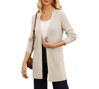 GRACE KARIN Damen Beigee Einfarbige Strickjacke Langarm Öffnung Vorne Cardigan Rippen Elastiche Strickjacke Beige M