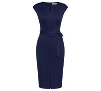GRACE KARIN Damen Bleistiftkleid Bodycon Etuikleid mit Schlitz Business-Kleid Marine Blau M