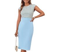 GRACE KARIN Damen-Bleistiftkleid mit Flügelärmeln und Rundhalsausschnitt Figurbetontes Enges Kleid Elegante Midikleider für Hochzeitsgäste Hellblau L