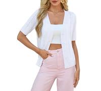 GRACE KARIN Damen Bolero Kurzarm Casual Elegant Cardigan Kurz Festlich Bolerojacke Strickjacke Weiß S
