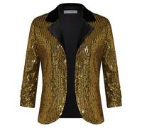 GRACE KARIN Damen Business Casual Cropped Blazerjacke Offene Blazer 3/4 Ärmel kurz Leicht Jacke Mantel Strickjacke Cardigan L Schwarz Gold
