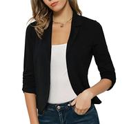 GRACE KARIN Damen Business Casual Cropped Blazerjacke Offene Gestrickt Blazer 3/4 Ärmel kurz Leicht Jacke Mantel Strickjacke Cardigan L Schwarz CL1225S22-02