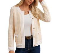 GRACE KARIN Damen Casual Strickjacke Herbst Winter Rundhals Knopfleiste Kurz Strickmantel XL Aprikose