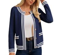 GRACE KARIN Damen Casual Strickjacke Herbst Winter Rundhals Knopfleiste Kurz Strickmantel XL Dunkelblau
