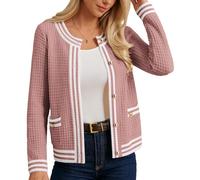 GRACE KARIN Damen Casual Strickjacke Herbst Winter Rundhals Knopfleiste Kurz Strickmantel XL Rosa