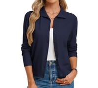 GRACE KARIN Damen Casual Strickjacke Langarm Reverskragen Knopfleiste Elegant Cardigan Kurz Marineblau XL