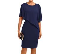 GRACE KARIN Damen Cocktailkleid Elegant Ärmelloses Chiffon Cape Abendkleid | Geeignet für Hochzeiten, Cocktailpartys und Festlichs, Rundhals, etuikleid, Knielang, Mit Overlay, Mit Reißverschluss