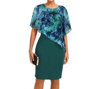 GRACE KARIN Damen Cocktailkleid Elegant Ärmelloses Chiffon Cape Abendkleid | Geeignet für Hochzeiten, Cocktailpartys und Festlichs, Rundhals, etuikleid, Knielang, Mit Overlay, Mit Reißverschluss