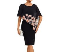 GRACE KARIN Damen Cocktailkleid Elegant Ärmelloses Chiffon Cape Abendkleid | Geeignet für Hochzeiten, Cocktailpartys und Festlichs, Rundhals, etuikleid, Knielang, Mit Overlay, Mit Reißverschluss