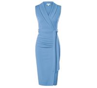 GRACE KARIN Damen Elegant Etuikleid V-Ausschnitt Wickelkleid Business Kleid Midi Casual Hochzeitskleid Herbstkleid 42 Hellblau