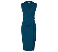 GRACE KARIN Damen Elegant Etuikleid V-Ausschnitt Wickelkleid Business Kleid Midi Casual Hochzeitskleid Herbstkleid 42 Pfauenblau