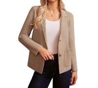 GRACE KARIN Damen Elegant Strickblazer Reverskragen Strickjacke Cardigan mit Knöpfen Business Casual Jacke Khaki M