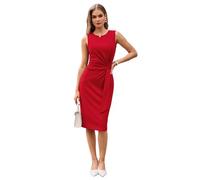 GRACE KARIN Damen Elegantes Wickelkleid Ärmellos Etuikleid Rundhals Midi Business Kleid Cocktail Party Bleistiftkleid Formelle