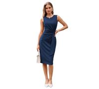 GRACE KARIN Damen Elegantes Wickelkleid Ärmellos Etuikleid Rundhals Midi Business Kleid Cocktail Party Bleistiftkleid Formelle Marineblau XL