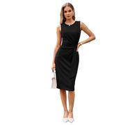 GRACE KARIN Damen Elegantes Wickelkleid Ärmellos Etuikleid Rundhals Midi Business Kleid Cocktail Party Bleistiftkleid Formelle Schwarz XL