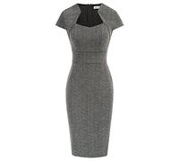 Grace Karin Damen Flügelärmel Vintage Wackelkleid Bleistift & Schößchen, Tweed-Grau, L