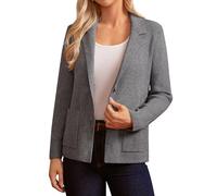 GRACE KARIN Damen Gestrickte Blazer Jacke Langarm Reverskragen Strickjacke Elegant Büro Cardigan Dunkelgrau XL