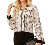 GRACE KARIN Damen Hemd Bluse Elegant Herbst V-Ausschnitt Tops Casual Langarm Pullover Tops Aprikose M