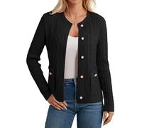 GRACE KARIN Damen Herbst Langarm Strickjacke Freizeit Grobstrick Rundhals übergangsjacke für Hochzeitsgäste CL262-01/Schwarz XL