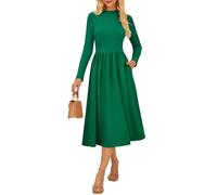 GRACE KARIN Damen Kleid Langarm Herbstkleid Lässiges Stehkragen Gestricktes Midikleid mit Taschen Reines Grün S