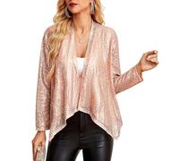 GRACE KARIN Damen Langarm Elegant Jacke Open Front Blazer Jacke Glitzer Pailletten Kimono Cover Up Vintage Shrug Hochzeit Brautjungfer Roségold XL