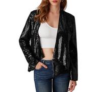GRACE KARIN Damen Langarm Elegant Jacke Open Front Blazer Jacke Glitzer Pailletten Kimono Cover Up Vintage Shrug Hochzeit Brautjungfer Schwarz XL