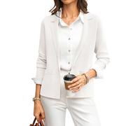 GRACE KARIN Damen Langarm Knit Blazer Knöpfen Revers V-Ausschnitt Cardigan mit Tasche Elegant Business Strickjacke Weiß M