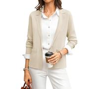 GRACE KARIN Damen Langarm Knit Blazer Knöpfen Revers V-Ausschnitt Cardigan mit Tasche Elegant Business Strickjacke Beige XXL