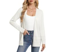 GRACE KARIN Damen Langarm Leicht Strickjacke Elegant Durchbrochenem Muster Offene Front Lange Cardigan Blazer Cremefarben M