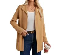 GRACE KARIN Damen Lange Strickjacke Langarm Reverskragen Casual Strickmantel Open Front Cardigan Braun S