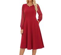 GRACE KARIN Damen Midikleider Elegante Formell Businesskleid Hochzeitgast Kleid Rockabilly Kleider Abendkleid Cocktail Kleid Rot XL