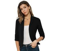 GRACE KARIN Damen Offene Gestrickt Blazer Business Casual Cropped Blazerjacke 3/4 Ärmel kurz Leicht Jacke Mantel Strickjacke Cardigan 2XL Schwarz CL1225S22-02