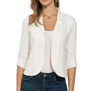 GRACE KARIN Damen Offene Gestrickt Blazer Business Casual Cropped Blazerjacke 3/4 Ärmel kurz Leicht Jacke Mantel Strickjacke Cardigan 2XL Weiß CL1225S22-01