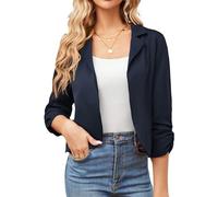 GRACE KARIN Damen Open Front 3/4 Ärmel Strickjacke Cardigan kurz Leicht Jacke Mantel Blazer Business Casual Cropped Blazerjacke XL Navyblau-Anzugstoff CL2584A23-05