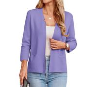 GRACE KARIN Damen-Pullover, Blazer, 3/4-Ärmel, kurzer Cardigan, leicht, Kerbkragen, Strickblazer, Jacke, Business Casual, fliederfarben / violett, X-Large