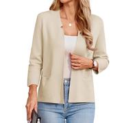 GRACE KARIN Damen-Pullover, Blazer, 3/4-Ärmel, kurzer Cardigan, leicht, Kerbkragen, Strickblazer, Jacke, Business Casual, Beige, S