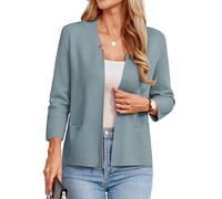 GRACE KARIN Damen-Pullover, Blazer, 3/4-Ärmel, kurzer Cardigan, leicht, Kerbkragen, Strickblazer, Jacke, Business Casual, Grau / Blau, X-Large
