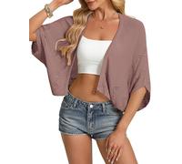 GRACE KARIN Damen Strickjacke Sommer leicht Open Front Cardigan Kurz Fledermaus Aushöhlen Bolero für Festlich Strand Bräunlich Rot S