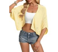 GRACE KARIN Damen Strickjacke Sommer leicht Open Front Cardigan Kurz Fledermaus Aushöhlen Bolero für Festlich Strand Gelb L