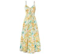 GRACE KARIN Damen V-Ausschnitt Boho Maxi Blumenkleid Sommer Casual Ärmellos Freizeitkleid A-Linie Fließendes Kleider Gelb-Grün Blätter XL