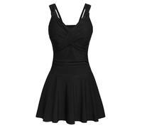 GRACE KARIN Damen V-Ausschnitt Einteiliger Badekleider Sommer Blumen Muster Bauchweg Bademode Schwarz 2XL