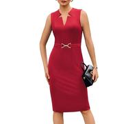 GRACE KARIN Damen Wickelkleid Ärmellos Etuikleid V-Ausschnitt Midi Business Kleid Cocktail Party Arbeiten Rot XL