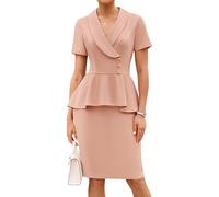 GRACE KARIN Damen Wickelkleid Kurzarmkleid Etuikleid V-Ausschnitt Rüschen Bodycon Midi Business Kleid Cocktail Party Arbeiten Rosa L