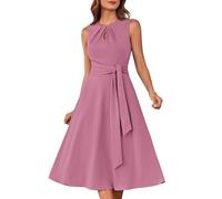 GRACE KARIN Damenkleid Elegantes Hochzeitspartykleid Ärmellos Abend Cocktailkleid mit Gürteltasche Rosa S