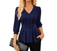GRACE KARIN Dirndl Bluse Damen Elegant Business Work 3/4 Ärmel Rüschen Tops 2026 Für Frühling Sommer Marineblau XL