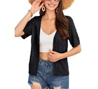 GRACE KARIN Frauen Button Down Rundhals Sommer Cool Bolero Vintage Mittelalter Blazer V-Ausschnitt Kurzarm Short Cardigan Schwarz M