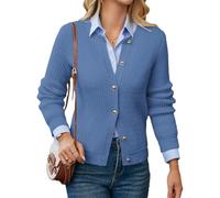 GRACE KARIN Herbst Trachten Strickjacke Damen Elegant Rundhals Langarm Cardigan Damen Lang Winter Warm Graublau XL