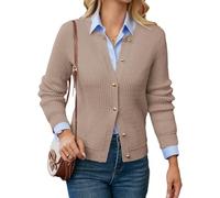 GRACE KARIN Herbst Trachten Strickjacke Damen Elegant Rundhals Langarm Cardigan Damen Lang Winter Warm Dunkle-Aprikose XL