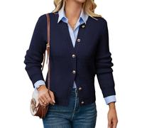 GRACE KARIN Herbst Trachten Strickjacke Damen Elegant Rundhals Langarm Cardigan Damen Lang Winter Warm Marineblau XL